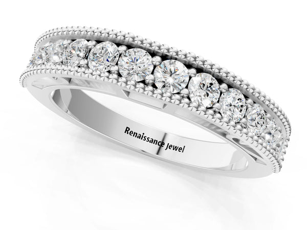 Platinum Milgrain Round Diamond Pavé Chevron Band