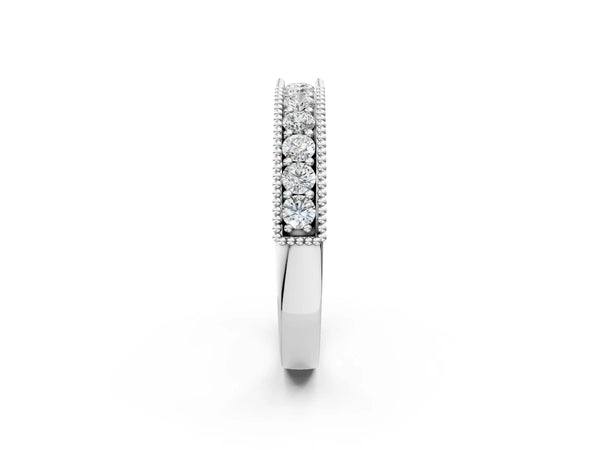 Platinum Milgrain Round Diamond Pavé Chevron Band