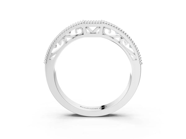 Platinum Milgrain Round Diamond Pavé Chevron Band
