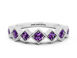 White gold Milgrain Square Bezel Round Amethyst Chevron Band_6