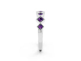 White gold Milgrain Square Bezel Round Amethyst Chevron Band_8