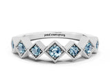 White gold Milgrain Square Bezel Round Aquamarine Chevron Band_6