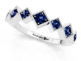 White gold Milgrain Square Bezel Round Blue Sapphire Chevron Band_7