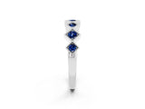 White gold Milgrain Square Bezel Round Blue Sapphire Chevron Band_8
