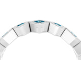 White gold Milgrain Square Bezel Round Blue Topaz Chevron Band_10