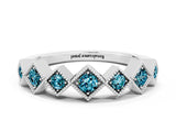 White gold Milgrain Square Bezel Round Blue Topaz Chevron Band_6