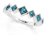 White gold Milgrain Square Bezel Round Blue Topaz Chevron Band_7