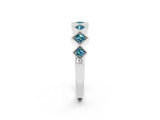 White gold Milgrain Square Bezel Round Blue Topaz Chevron Band_8