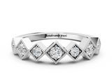 White gold Milgrain Square Bezel Round Diamond Chevron Band_35