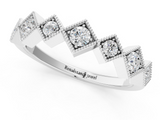 White gold Milgrain Square Bezel Round Diamond Chevron Band_36