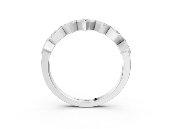 Platinum Milgrain Square Bezel Round Diamond Chevron Band