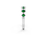 White gold Milgrain Square Bezel Round Emerald Chevron Band_8