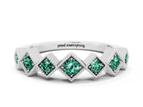 White gold Milgrain Square Bezel Round Green Sapphire Chevron Band_6