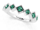 White gold Milgrain Square Bezel Round Green Sapphire Chevron Band_7