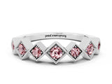 White gold Milgrain Square Bezel Round Morganite Chevron Band_6