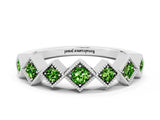 White gold Milgrain Square Bezel Round Peridot Chevron Band_6