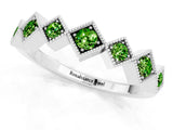 White gold Milgrain Square Bezel Round Peridot Chevron Band_7