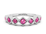 White gold Milgrain Square Bezel Round Pink Sapphire Chevron Band_18
