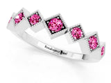 White gold Milgrain Square Bezel Round Pink Sapphire Chevron Band_19