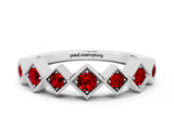 White gold Milgrain Square Bezel Round Ruby Chevron Band_6