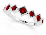 White gold Milgrain Square Bezel Round Ruby Chevron Band_7
