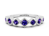 White gold Milgrain Square Bezel Round Tanzanite Chevron Band_6