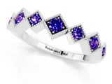 White gold Milgrain Square Bezel Round Tanzanite Chevron Band_7