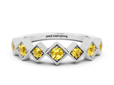 White gold Milgrain Square Bezel Round Yellow Sapphire Chevron Band_18