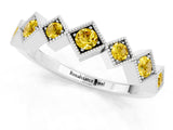 White gold Milgrain Square Bezel Round Yellow Sapphire Chevron Band_19