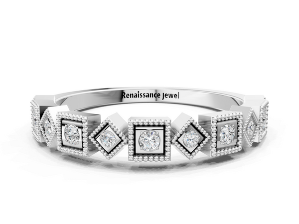 Silver Milgrain Square Diamond Eternity Band with Bezel Setting