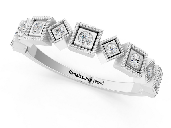 Silver Milgrain Square Diamond Eternity Band with Bezel Setting