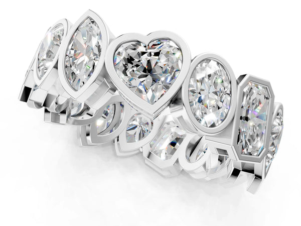 Platinum Mixed Shape Diamond Bezel Set Eternity Wedding Band