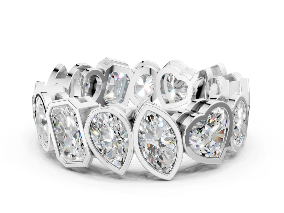 White gold Mixed Shape Diamond Bezel Set Eternity Wedding Band