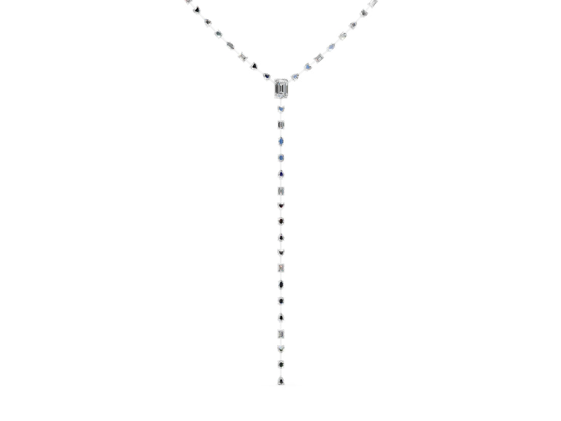 White gold Mixed Shape Diamond Lariat Necklace with Station Accents_8
