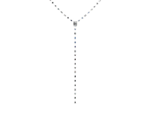 White gold Mixed Shape Diamond Lariat Necklace with Station Accents