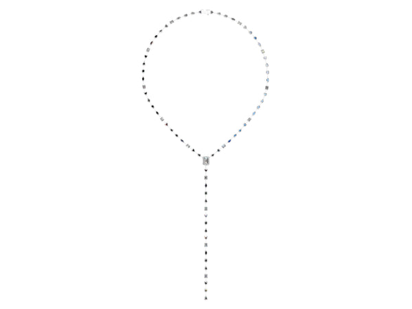 Platinum Mixed Shape Diamond Lariat Necklace with Station Accents