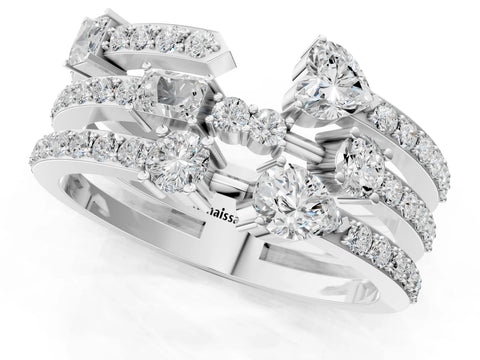 White gold Mixed Shape Diamond Multi Row Promise Ring with Round Diamond Accents_1