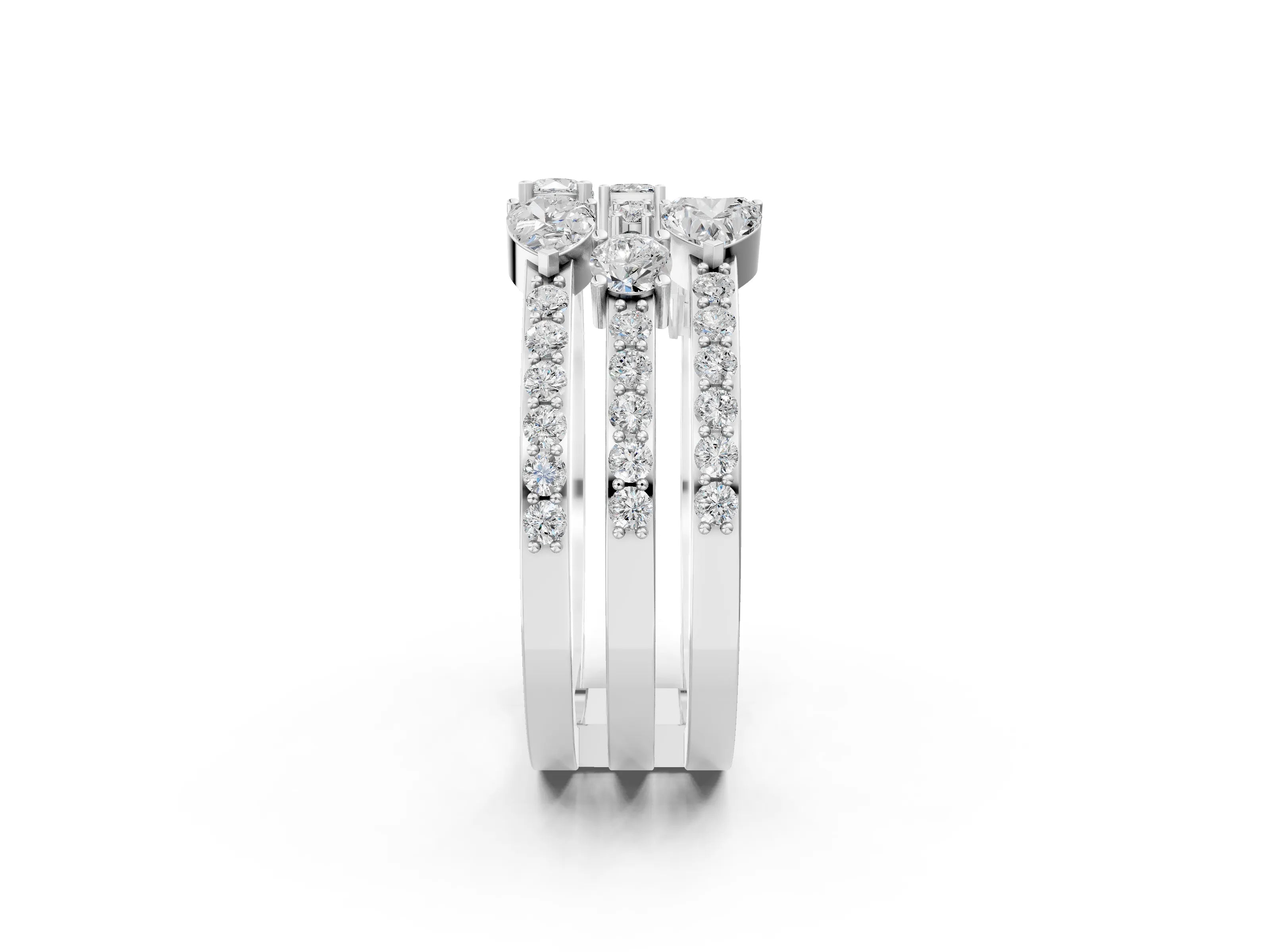 White gold Mixed Shape Diamond Multi Row Promise Ring with Round Diamond Accents_2