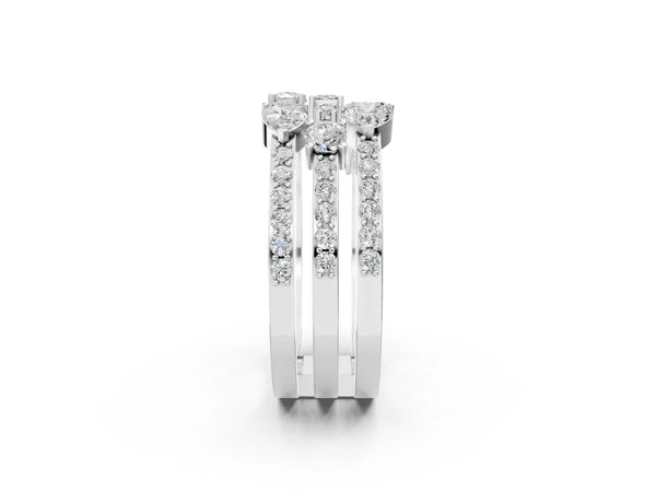 White gold Mixed Shape Diamond Multi Row Promise Ring with Round Diamond Accents