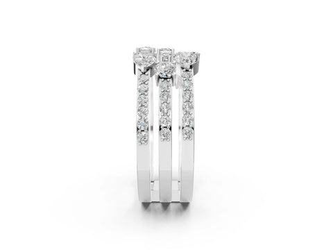 White gold Mixed Shape Diamond Multi Row Promise Ring with Round Diamond Accents_2