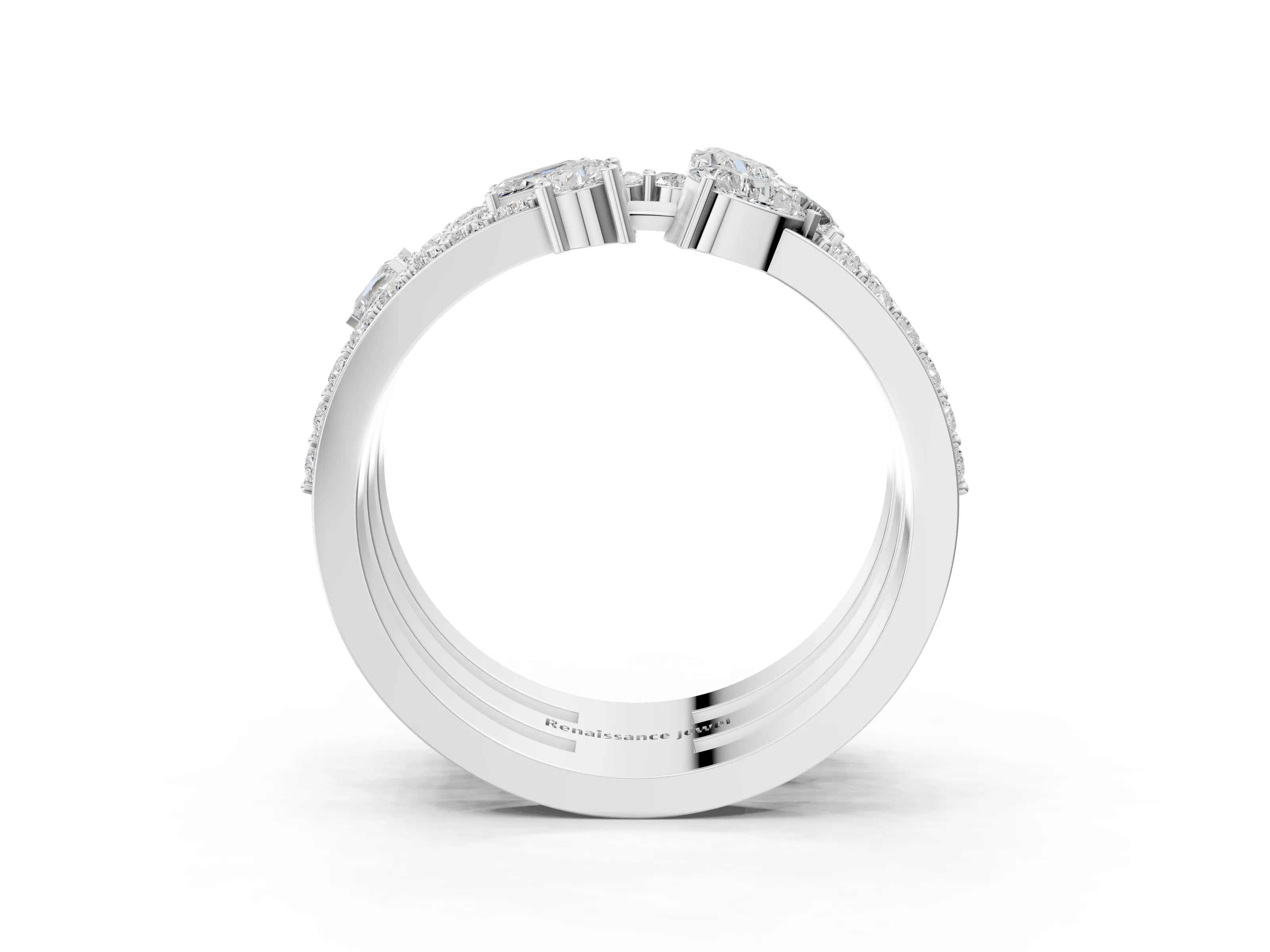 White gold Mixed Shape Diamond Multi Row Promise Ring with Round Diamond Accents_3