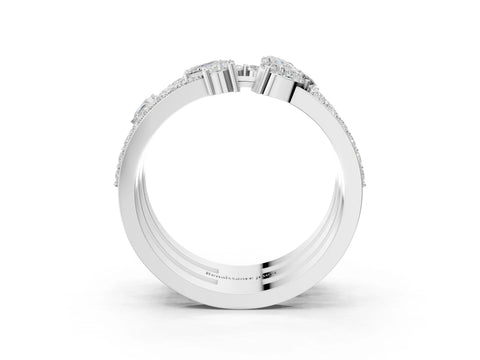 White gold Mixed Shape Diamond Multi Row Promise Ring with Round Diamond Accents_3