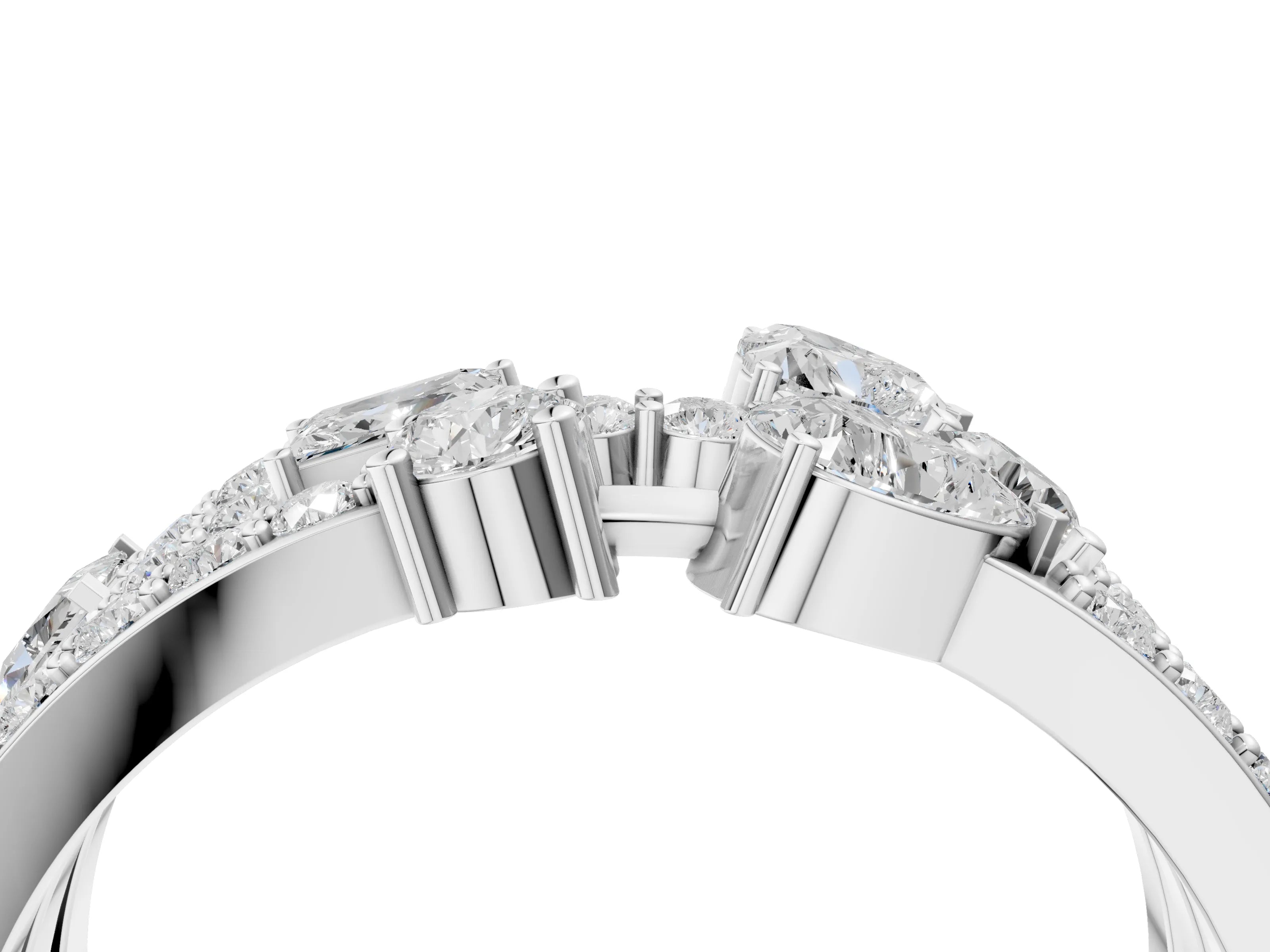 White gold Mixed Shape Diamond Multi Row Promise Ring with Round Diamond Accents_4