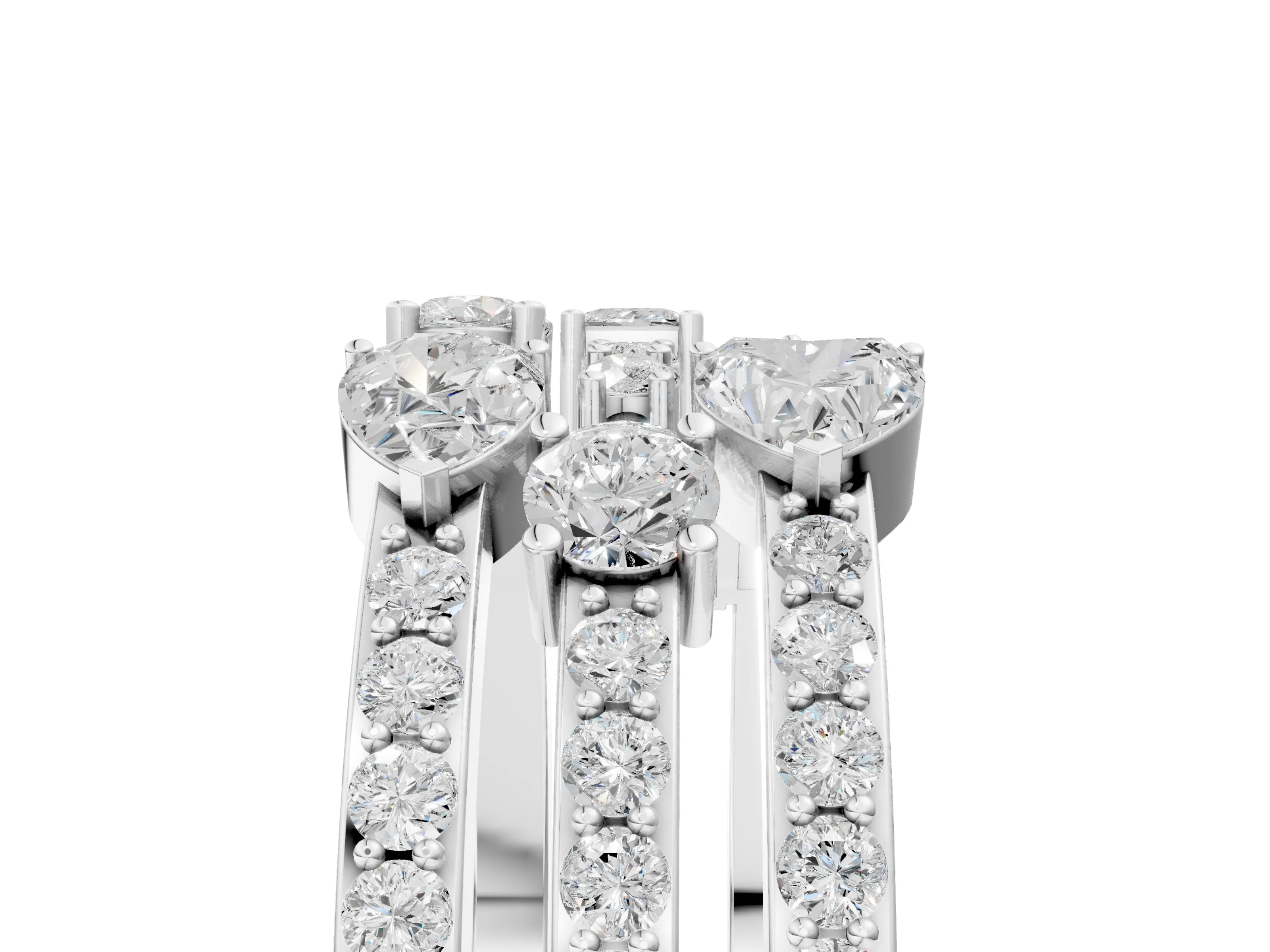White gold Mixed Shape Diamond Multi Row Promise Ring with Round Diamond Accents_5