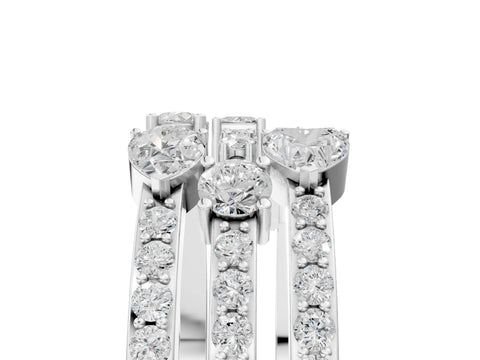 White gold Mixed Shape Diamond Multi Row Promise Ring with Round Diamond Accents_5