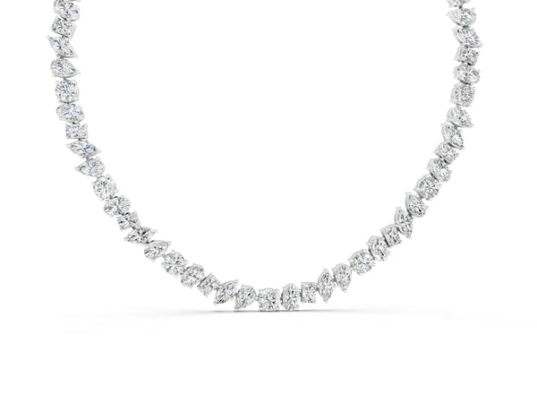 Silver Mixed Shape Diamond Tennis Necklace