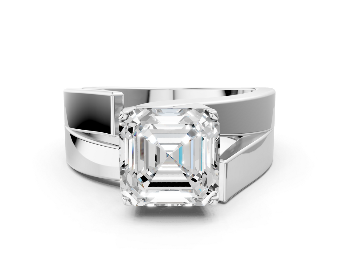 White gold Modern Tension Set Asscher Solitaire Wide Band Ring_63
