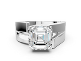 White gold Modern Tension Set Asscher Solitaire Wide Band Ring_64