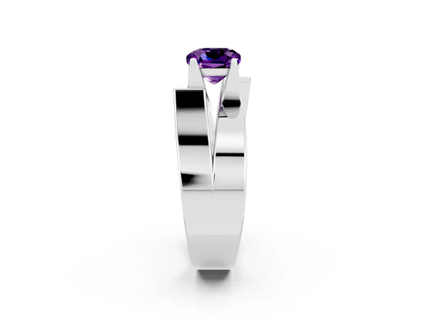 Platinum Modern Tension Set Cushion Cut Amethyst Solitaire Wide Band Ring