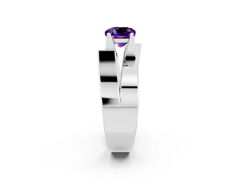 White gold Modern Tension Set Cushion Cut Amethyst Solitaire Wide Band Ring_2